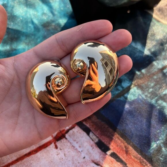 Zara Snail Gold Statement Earrings - Picture 11 of 14